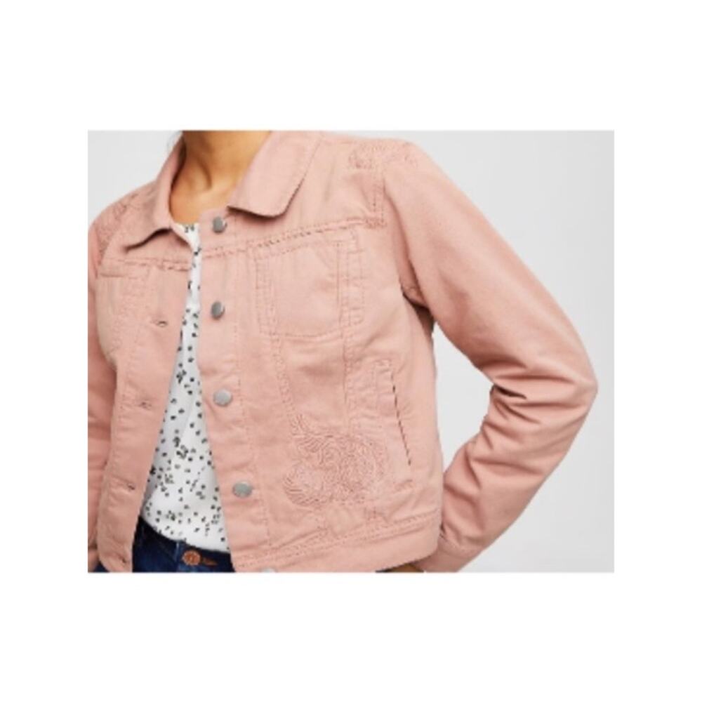 Loft Denim Jacket Size XL Rose Pink Paisley Embroidered 100% Cotton Jean Pockets - Picture 4 of 12